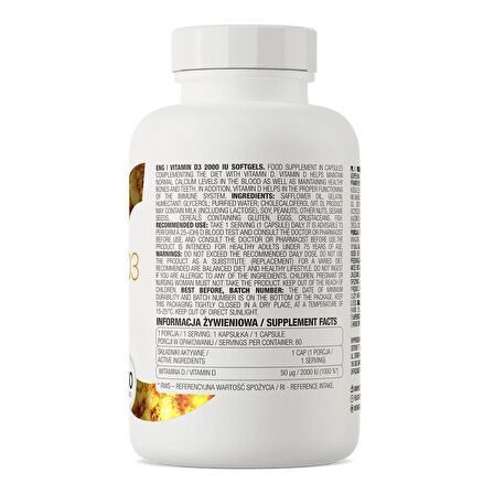 OstroVit Vitamin D3 2000 IU softjel, 60 Tablet