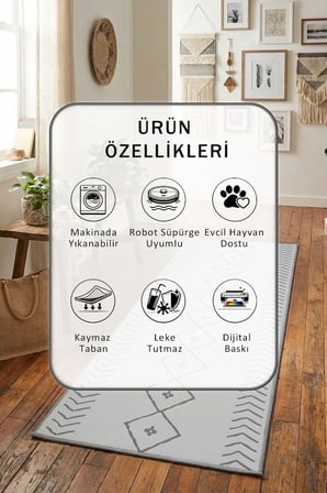 İskandinav Agri Kgri Dijital Baskılı Kaymaz Yıkanabilir Yolluk - Leke Tutmaz