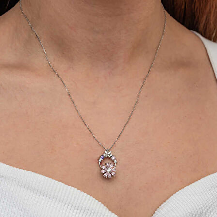 Himarry Gümüş Pembe Dönen Çiçek Kadın Kolye
