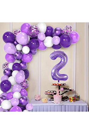 MOR RAKAMLI MOR BALON ZİNCİR SET