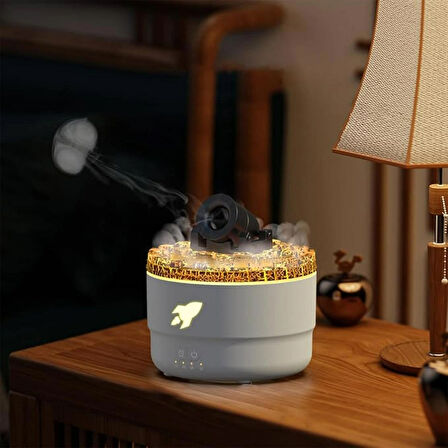 Ozmik Volkanik Kule Nemlendirici Sessiz Nem Alma Cihazı Aromaterapi Renkli LED Işık  280 ml Beyaz