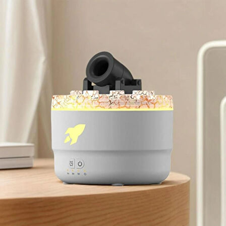 Ozmik Volkanik Kule Nemlendirici Sessiz Nem Alma Cihazı Aromaterapi Renkli LED Işık  280 ml Beyaz