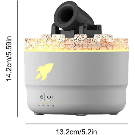 Ozmik Volkanik Kule Nemlendirici Sessiz Nem Alma Cihazı Aromaterapi Renkli LED Işık  280 ml Beyaz