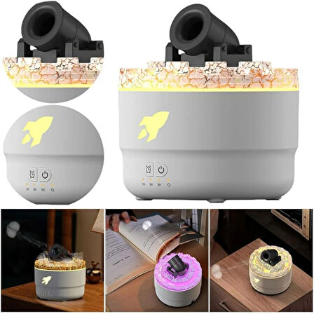Ozmik Volkanik Kule Nemlendirici Sessiz Nem Alma Cihazı Aromaterapi Renkli LED Işık  280 ml 