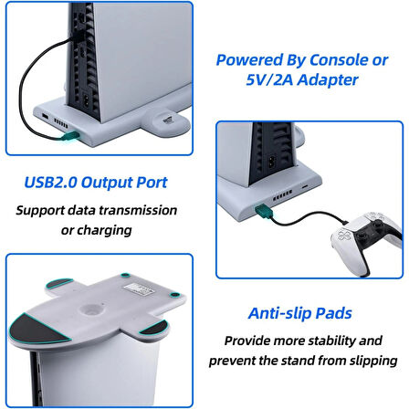 PS5 Slim için Wigearss Dikey Stand Soğutma Fanları 3 Seviyede Ayarlanabilir Fanlı Çok İşlevli Stand