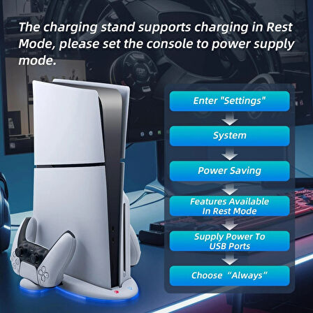 PS5 Slim için Wigearss Dikey Stand Soğutma Fanları 3 Seviyede Ayarlanabilir Fanlı Çok İşlevli Stand