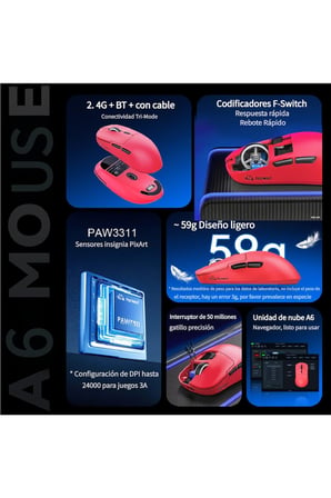 Freewolf A6 Kablosuz Oyuncu Mouse PAW3311 1000 Hz 24000 DPI Profesyonel Bluetooth Üç Modlu Bağlantı