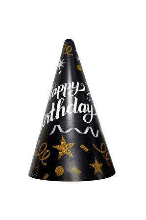 8 Lİ HAPPY BİRTHDAY SİYAH ŞAPKA