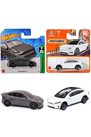  Hot Wheels Tesla Model Y Siyah & Matchbox Tesla Model Y Beyaz 2 Araç Set (1:64)