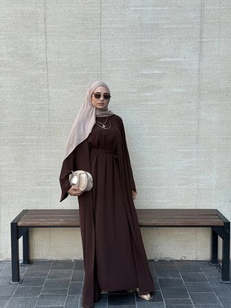 3 Parça Pamuk Krep Abaya Takım