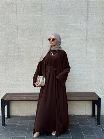 3 Parça Pamuk Krep Abaya Takım