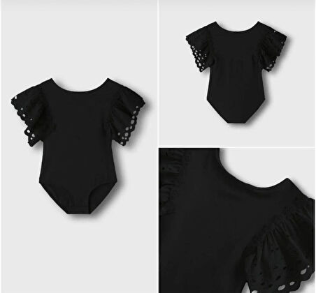 KIZ ÇOCUK PAMUKLU KOL KISMI GÜPÜRLÜ ÇIT ÇITLI BODY GÜNLÜK