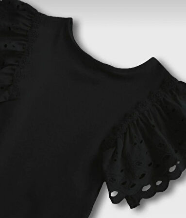 KIZ ÇOCUK PAMUKLU KOL KISMI GÜPÜRLÜ ÇIT ÇITLI BODY GÜNLÜK