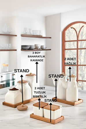 10 Parça Standlı Yağlık Baharatlık Tuzluk Takımı Çay Kahve Şeker Kavanozu Seti Yağdanlık Tuzluk Biberlik
