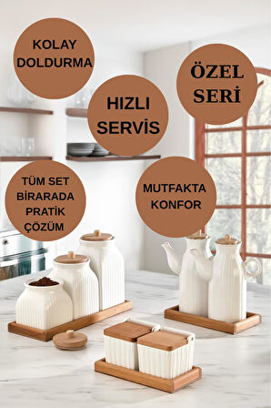 10 Parça Standlı Yağlık Baharatlık Tuzluk Takımı Çay Kahve Şeker Kavanozu Seti Yağdanlık Tuzluk Biberlik