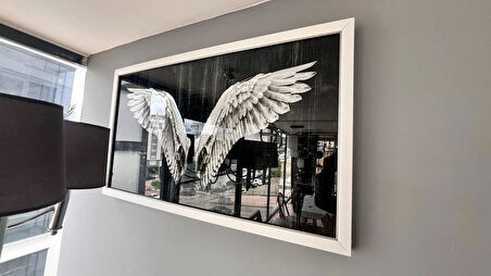 Siyah Beyaz Kanatlar Temalı Modern Tablo