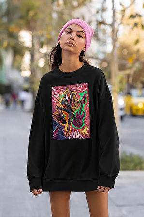 Spider Punk Baskılı Unisex Oversize Sweatshirt