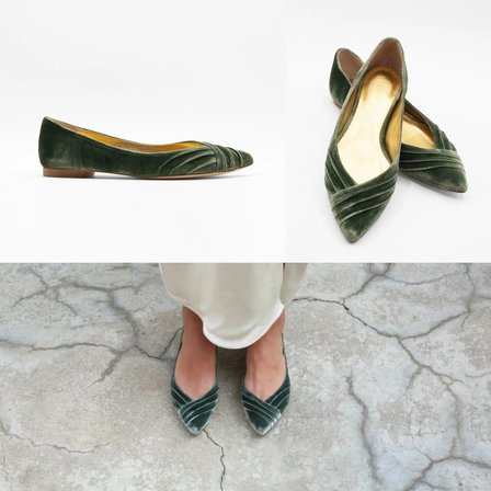 ForeverSoles Kadın Yeşil Suni Deri Kısa Topuklu Kapalı Burun Gelin Ayakkabısı Düğün Nişan Davet