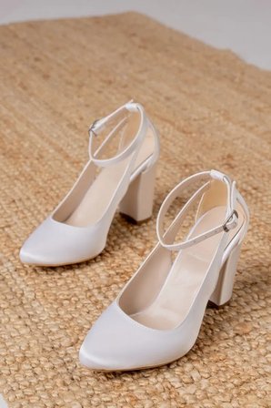 ForeverSoles Kadın Mavi Saten Kalın Topuklu Kapalı Burun Abiye Ayakkabı Düğün Nişan Davet