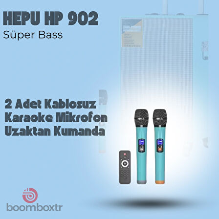 HEPU HP 902 Taşınabilir 40w Rms Bluetooth Hoparlör 12 inc Woofer Usb,Aux,Tf 2 Adet Kablosuz Mikrofon