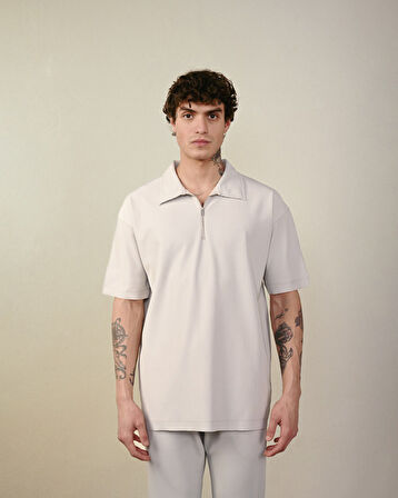 Yarım Fermuar Fitilli Oversize T-Shirt