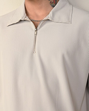 Yarım Fermuar Fitilli Oversize T-Shirt