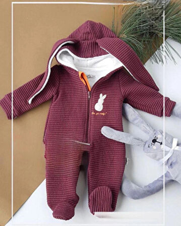 UNİSEX MODEL TAVŞAN KULAKLI PAMUKLU BEBEK TULUM ASTRONO TULUM