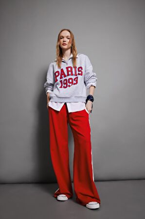 DeFacto Coool Oversize Geniş Kalıp Yarım Fermuarlı Baskılı Kalın Sweatshirt D4762AX24AUGR210