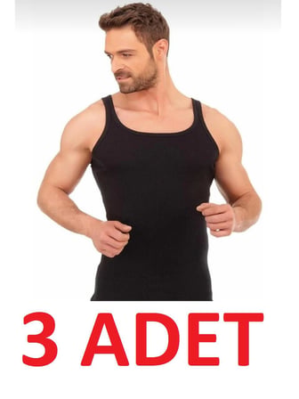 Berrak 1044 (M-51) Erkek Siyah 3 ADET İnce Askılı Fitilli Kaşkorse Atlet