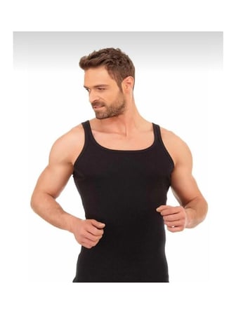 Berrak 1044 (M-51) Erkek Siyah 3 ADET İnce Askılı Fitilli Kaşkorse Atlet