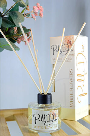 Beyaz Çiçekler Bambu Çubuklu Ortam Ev Oda Salon Koku Kokusu Ve Oda Parfümü 120 ml