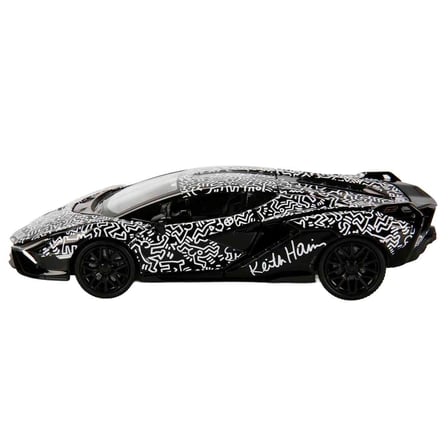 1:32 Sesli ve Işıklı RMZ Hobby Keith Haring Serisi Die Cast Çek Bırak Model Araba - Siyah-Beyaz Lamborghini Sian Fkp 37