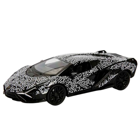 1:32 Sesli ve Işıklı RMZ Hobby Keith Haring Serisi Die Cast Çek Bırak Model Araba - Siyah-Beyaz Lamborghini Sian Fkp 37