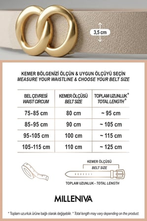 Sonsuzluk Gold Tokalı Ekru Kadın Kemer 3.5 cm