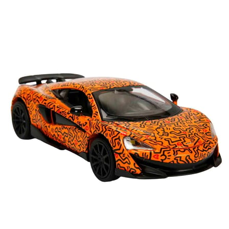 1:32 Sesli ve Işıklı RMZ Hobby Keith Haring Serisi Die Cast Çek Bırak Model Araba - Turuncu Mclaren 600lt