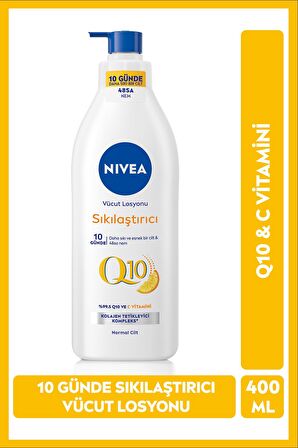 Nivea Q10 Sıkılaştırıcı Vücut Losyonu 400ml, 10 Günde Sıkılaş, C Vitamini, Nemlendirici, Normal Ciltler