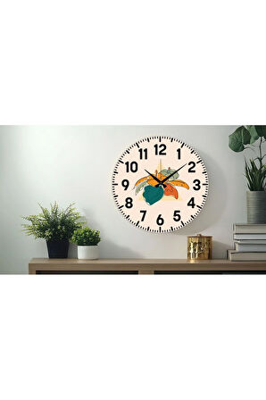 Dekoratif Türkçe Rakamlı UV Baskılı Duvar Saati (Sessiz) Akar Mekanizma 40CM Metal Akrep Yelkovan