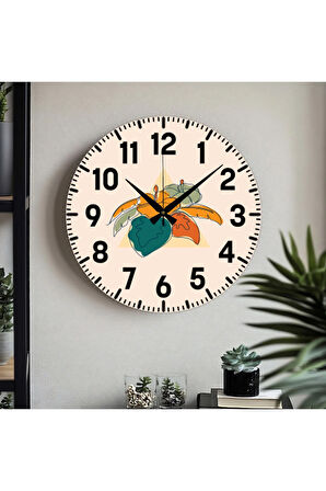 Dekoratif Türkçe Rakamlı UV Baskılı Duvar Saati (Sessiz) Akar Mekanizma 40CM Metal Akrep Yelkovan