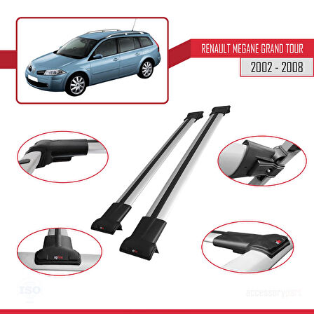 Renault Megane Grand Tour 2002-2008 Arası ile Uyumlu FLY Model Ara Atkı Tavan Barı Gri 2 Adet