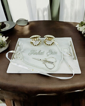 Gümüş Mermer Söz Tepsisi ve Damat Kahve Fincan Tepsisi