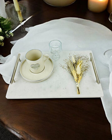 Gümüş Mermer Söz Tepsisi ve Damat Kahve Fincan Tepsisi