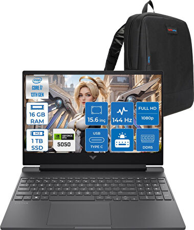 Hp Victus 15-WFA2036NT Intel Core I7 13620H 16GB 1tb SSD 8gb RTX5050 Freedos 15.6" Fullhd 144Hz 300NITS IPS Taşınabilir Bilgisayar C52QWEAF03 + Zetta Çanta