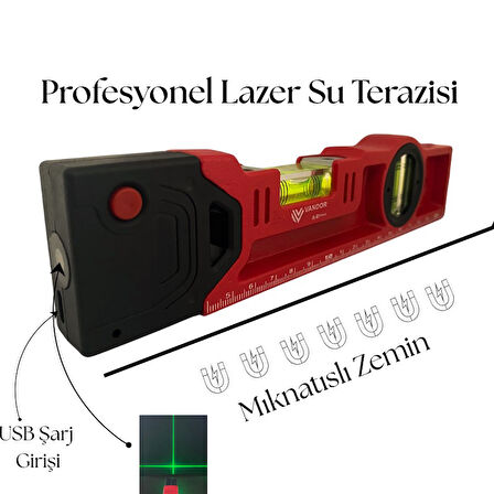 Vandor Profesyonel Mıknatıslı Lazer Su Terazisi 21 Cm