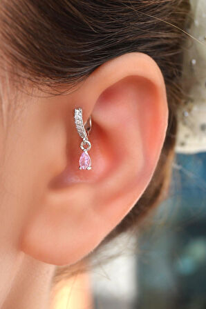 6 mm Pembe Damla Taşlı Halka Piercing Forward Helix Tragus Kıkırdak Helix Piercing