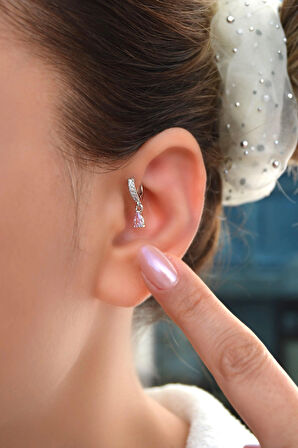 6 mm Pembe Damla Taşlı Halka Piercing Forward Helix Tragus Kıkırdak Helix Piercing