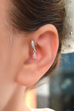 6 mm Pembe Damla Taşlı Halka Piercing Forward Helix Tragus Kıkırdak Helix Piercing