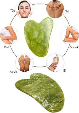 2'li Cilt Bakım Seti (Doğal Yeşim Taşı Faceroller ve Yeşim Kalp Gua Sha Yüz Masaj Taşı)