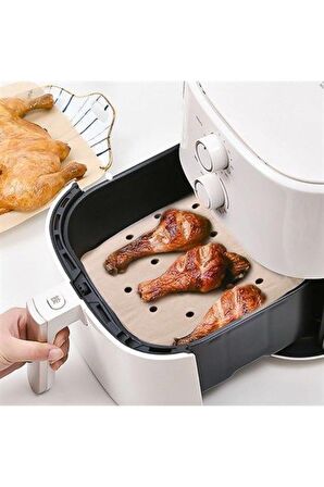 100 Adet Air Fryer Pişirme Kağıdı Tek Kullanımlık Hava Fritöz Yapışmaz Yağlı Kağıt Delikli Model