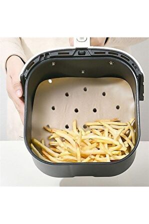 100 Adet Air Fryer Pişirme Kağıdı Tek Kullanımlık Hava Fritöz Yapışmaz Yağlı Kağıt Delikli Model