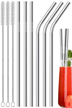 9 Parça Metal Pipet Seti 6 Paslanmaz Çelik Pipet 3 Pipet Temizleme Fırçası Hepsi Bir Arada